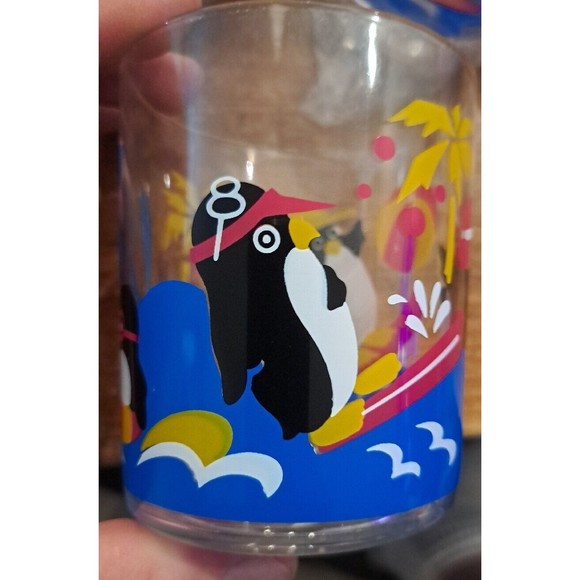 Vintage NIB 4 FUN  Penguin Beach Party POOL Home Style 14 OZ Acrylic Glass Cups - Picture 4 of 14